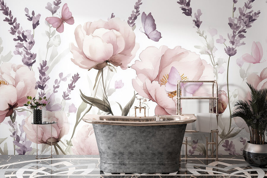 Papier peint Peinture de fleurs et de papillons – Image 5