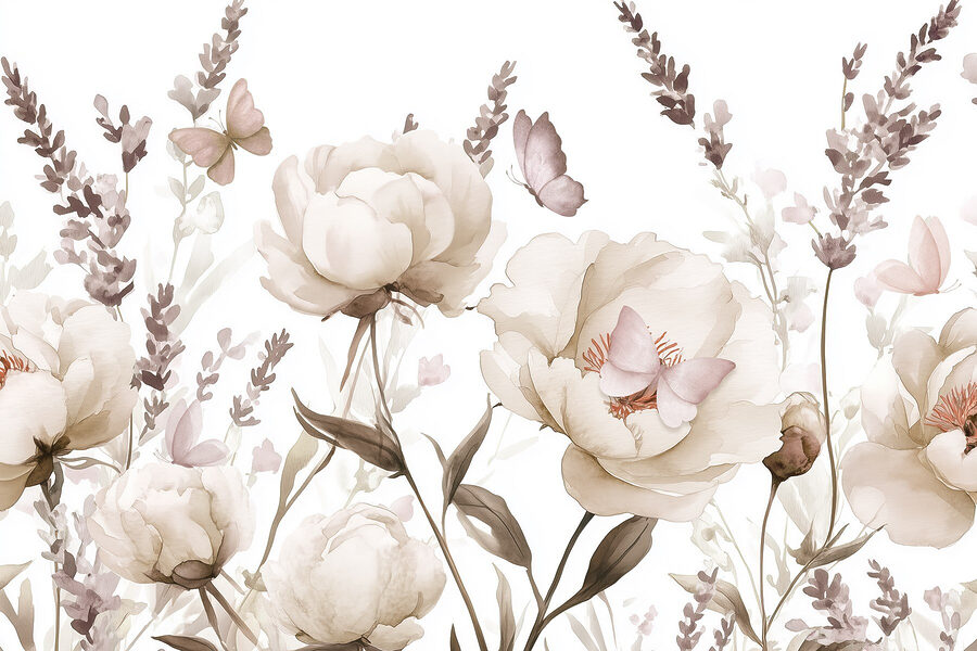 Papier peint Peinture de fleurs et de papillons – Image 6