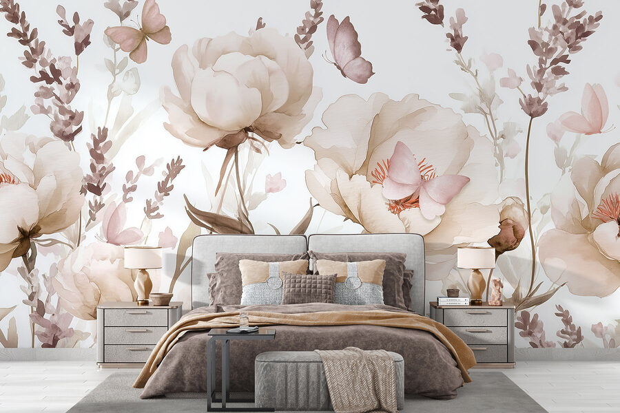 Papier peint Peinture de fleurs et de papillons – Image 2