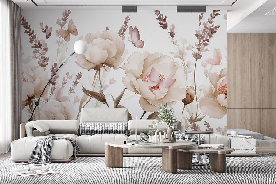 Papier peint Peinture de fleurs et de papillons – Image 3