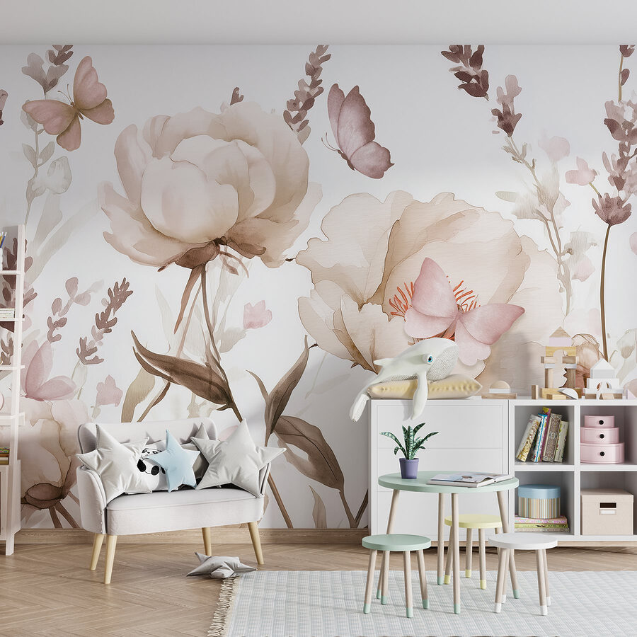 Papier peint Peinture de fleurs et de papillons – Image 4