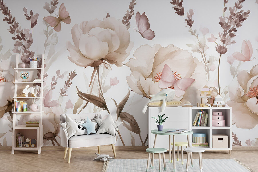 Papier peint Peinture de fleurs et de papillons – Image 5