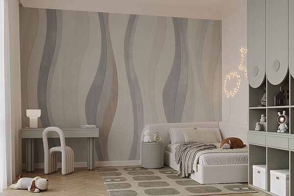 Papier peint blanc et gris avec des lignes ondulées Papier peint blanc et gris avec des lignes ondulées