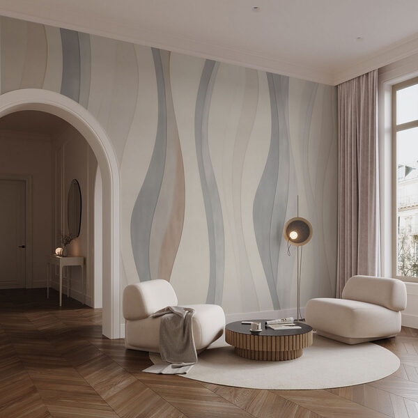 Papier peint blanc et gris avec des lignes ondulées Papier peint blanc et gris avec des lignes ondulées