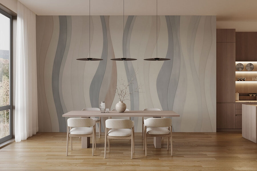 Papier peint blanc et gris avec des lignes ondulées