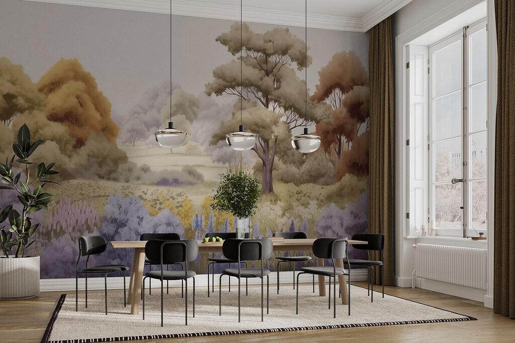 Landscape with trees and flowers Landscape with trees and flowers