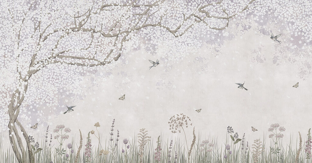 Peinture d'un jardin avec des fleurs et des papillons Peinture d'un jardin avec des fleurs et des papillons