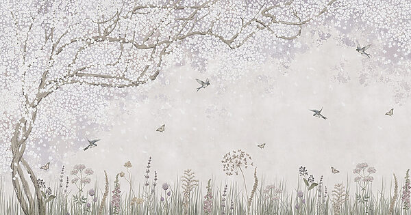 Peinture d'un jardin avec des fleurs et des papillons Peinture d'un jardin avec des fleurs et des papillons