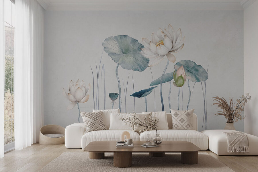 Peinture de fleurs et de feuilles dans l'eau