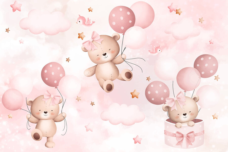 Groupe d'ours en peluche tenant des ballons