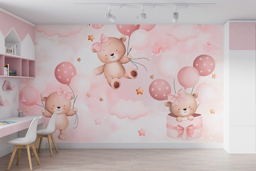 Groupe d'ours en peluche tenant des ballons