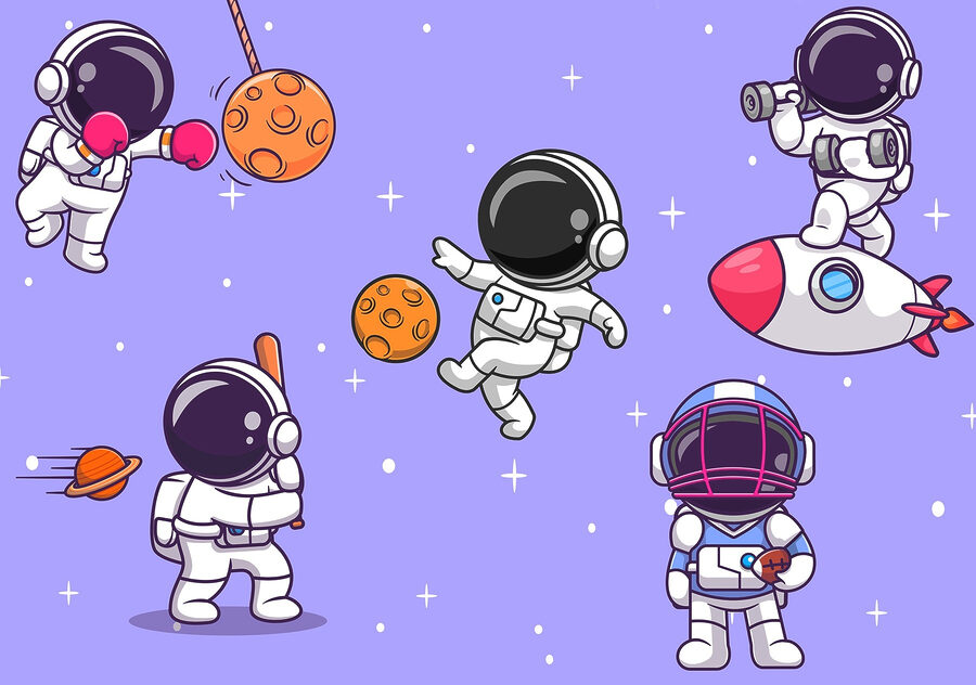 Caricature d'astronautes dans l'espace