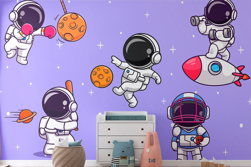 Cartoon of astronauts in space