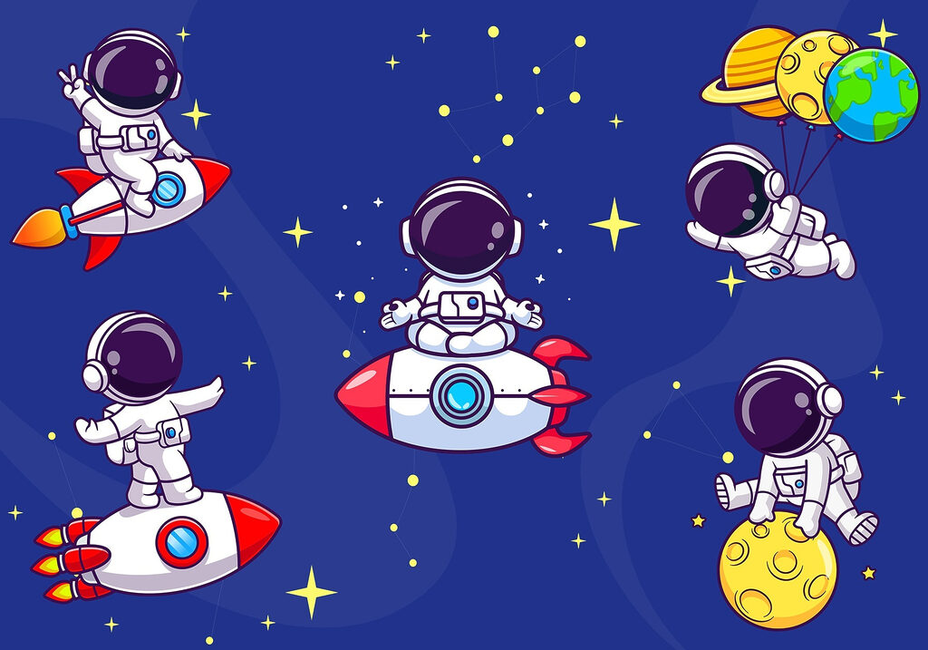 Dessin animé d'un astronaute dans l'espace Dessin animé d'un astronaute dans l'espace