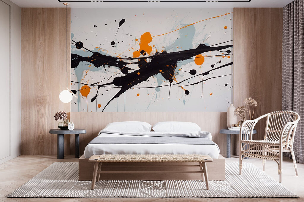 Black and orange paint splatter