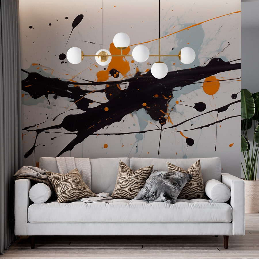 Éclaboussures de peinture noire et orange