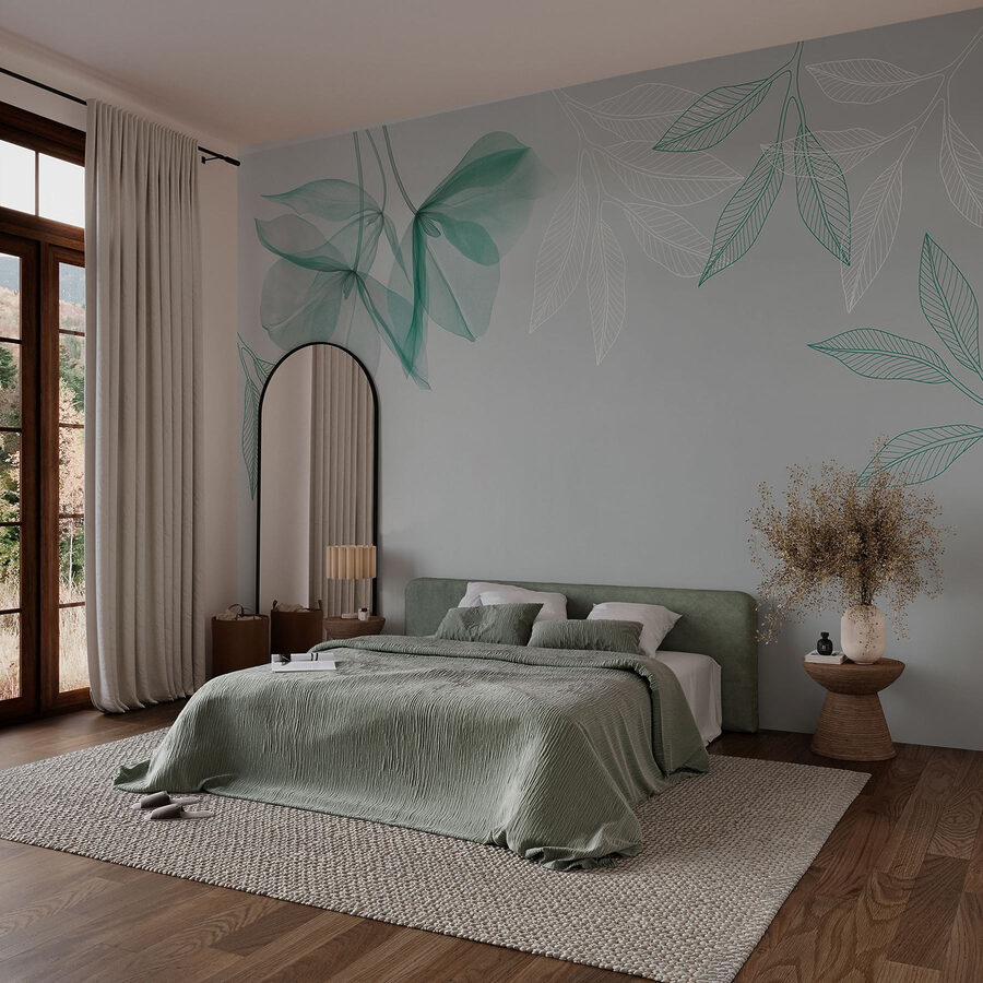 Papier peint Feuilles délicates dans des tons apaisants
