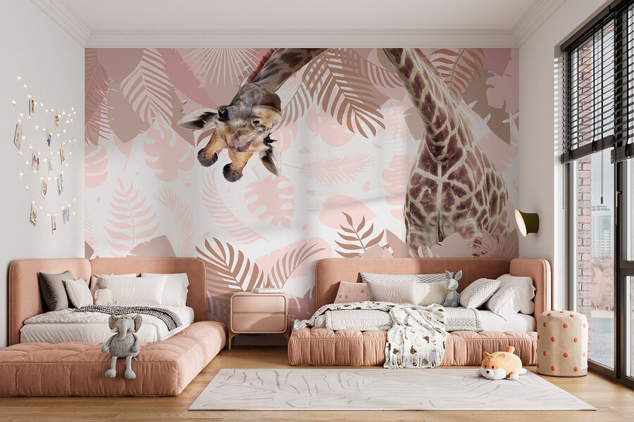 Girafe avec un motif de feuilles Girafe avec un motif de feuilles