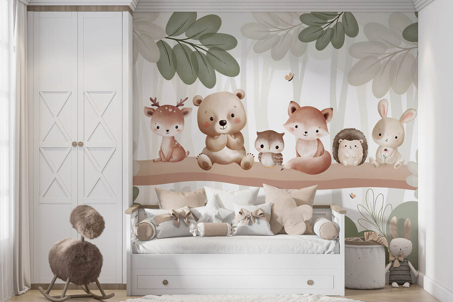 Groupe d'animaux sur une branche d'arbre