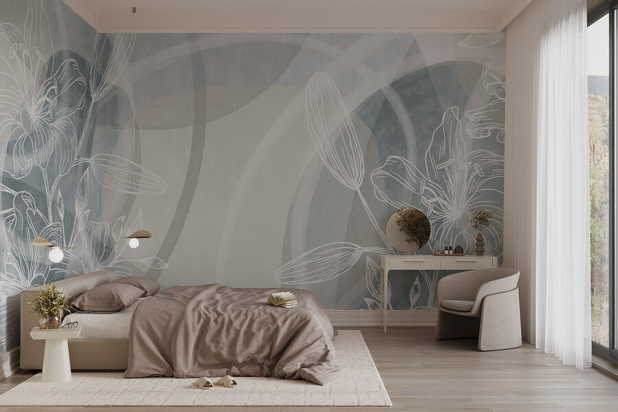 Fleurs blanches sur fond gris