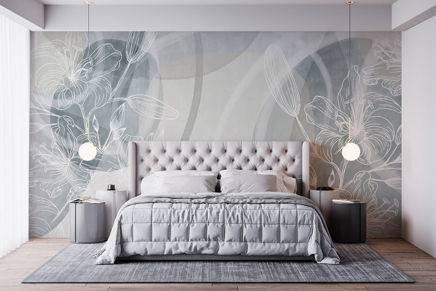 Fleurs blanches sur fond gris