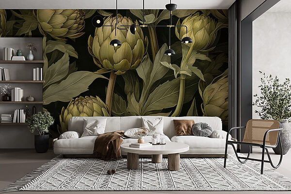 Artichauts avec feuilles et tiges sur fond noir Artichauts avec feuilles et tiges sur fond noir
