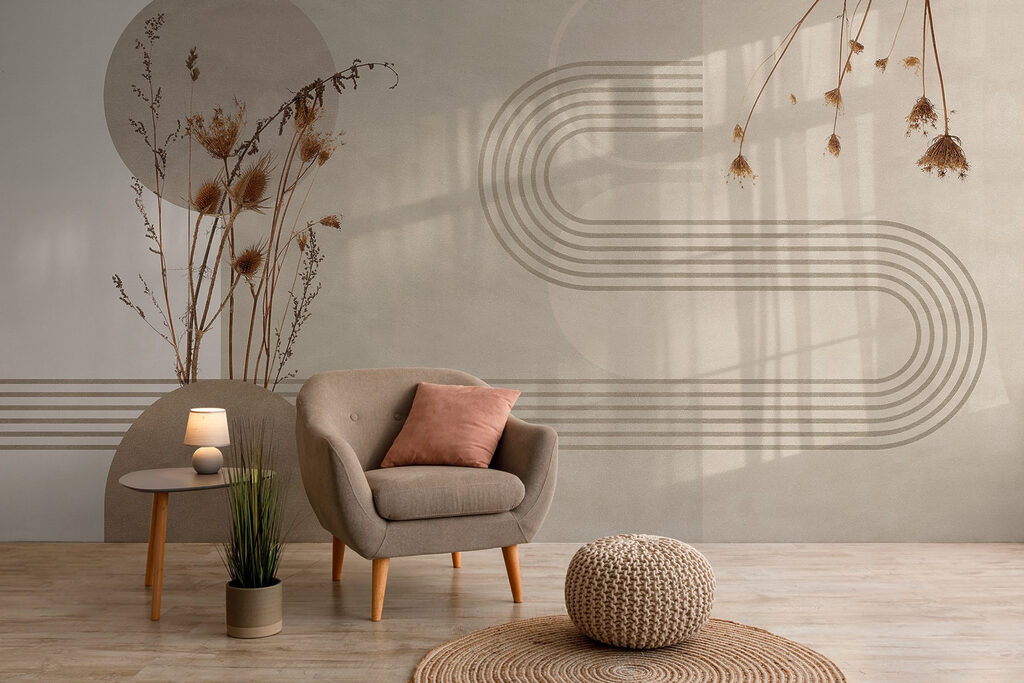 Brown and white background with brown and white circles and plants Brown and white background with brown and white circles and plants