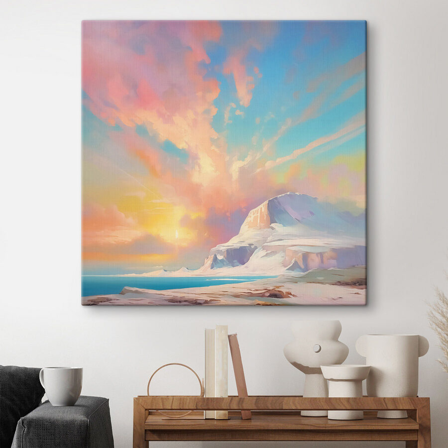 Peinture d'une montagne et de l'eau