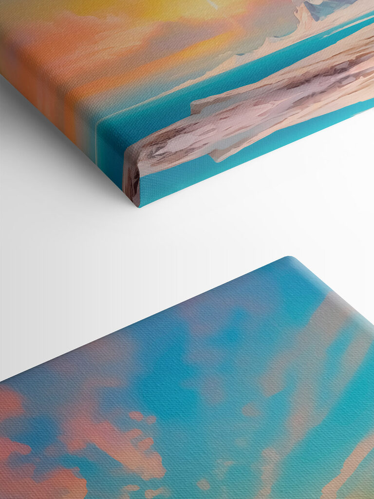 Painting of a mountain and water