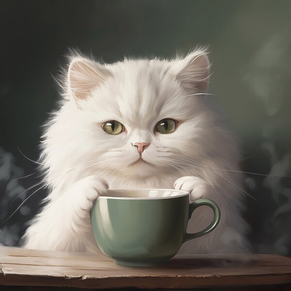 Chat tenant une tasse Chat tenant une tasse