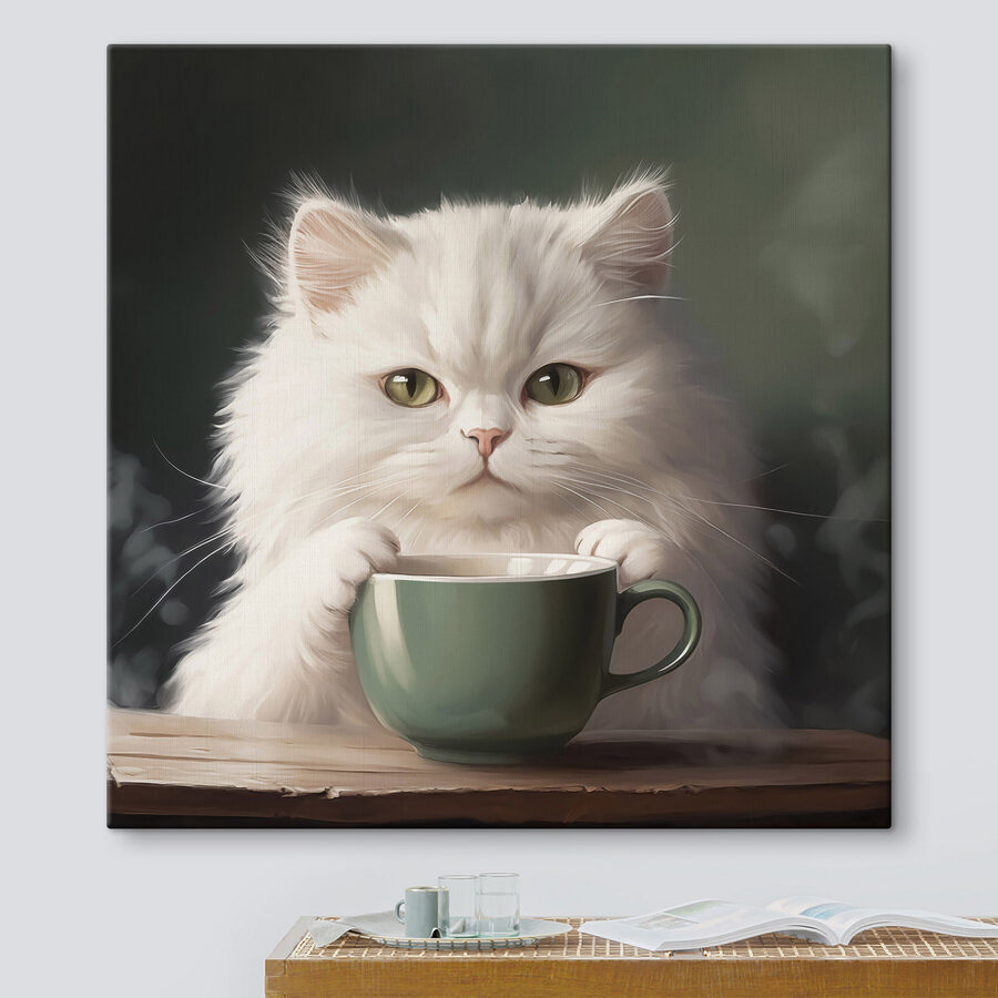 Tableaux Chat tenant une tasse