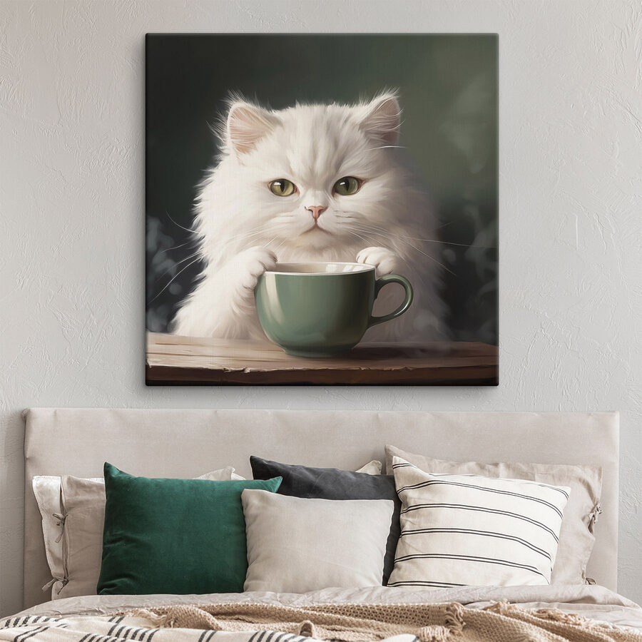Tableaux Chat tenant une tasse – Image 2