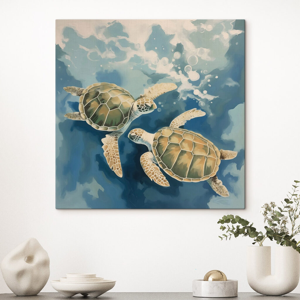 Couple of turtles swimming in water