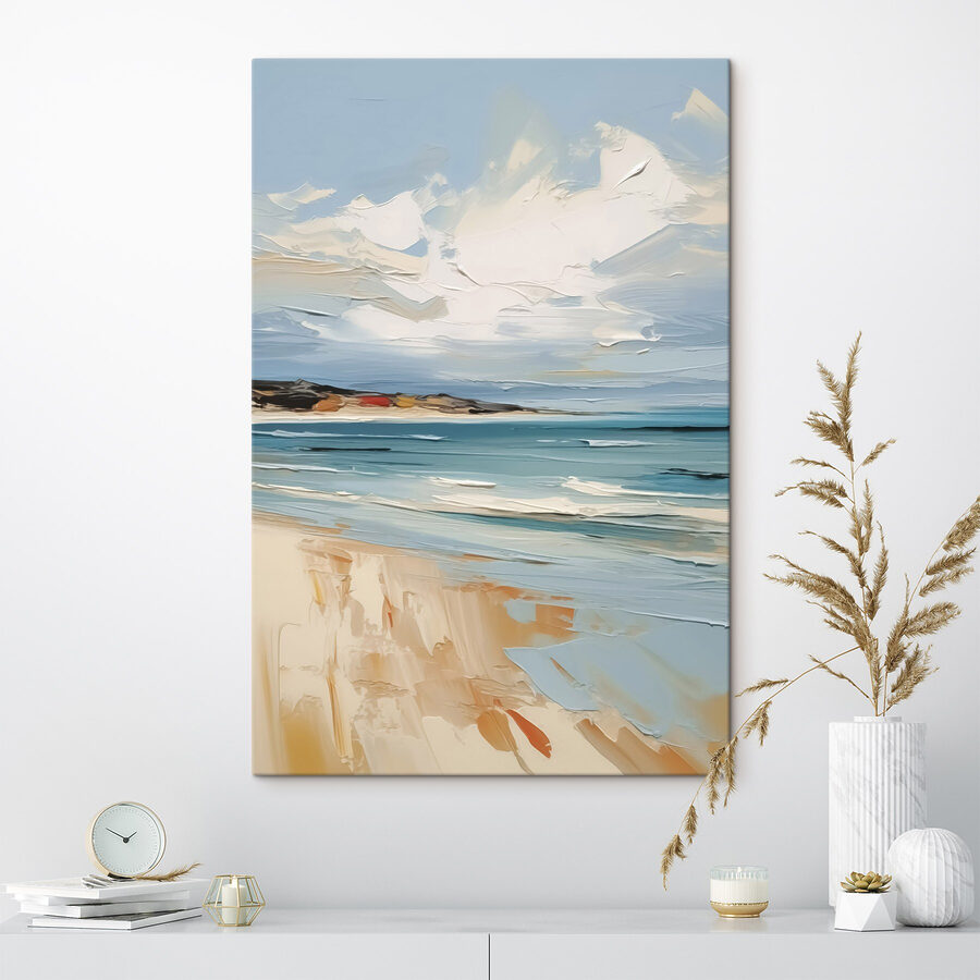 Peinture d'une plage et de l'eau
