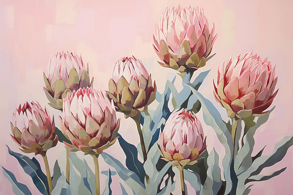Painting of flowers on a pink background Painting of flowers on a pink background