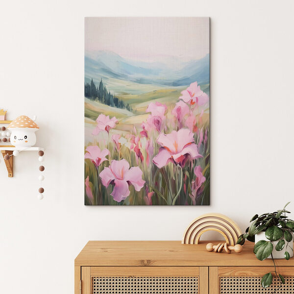 Peinture de fleurs roses dans un champ Peinture de fleurs roses dans un champ