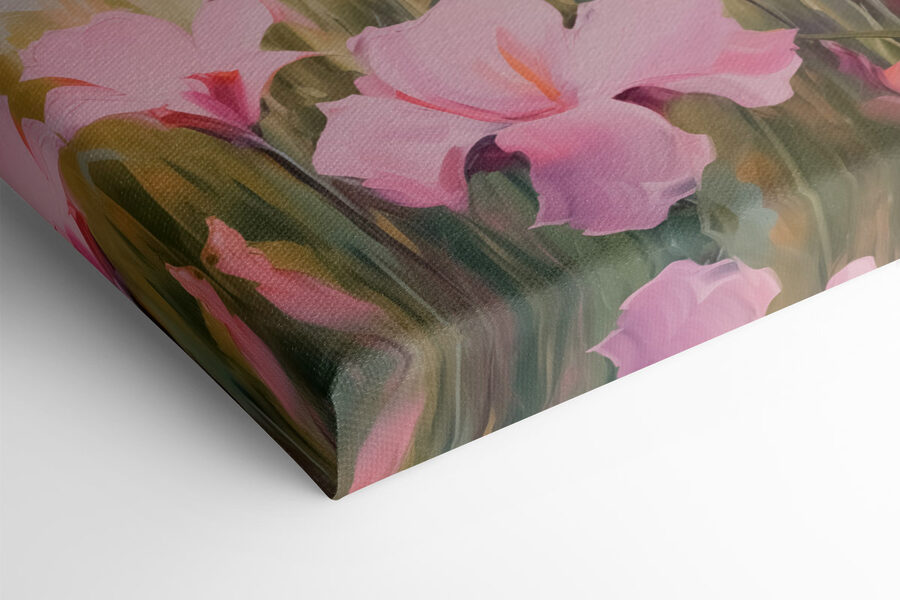 Peinture de fleurs roses dans un champ