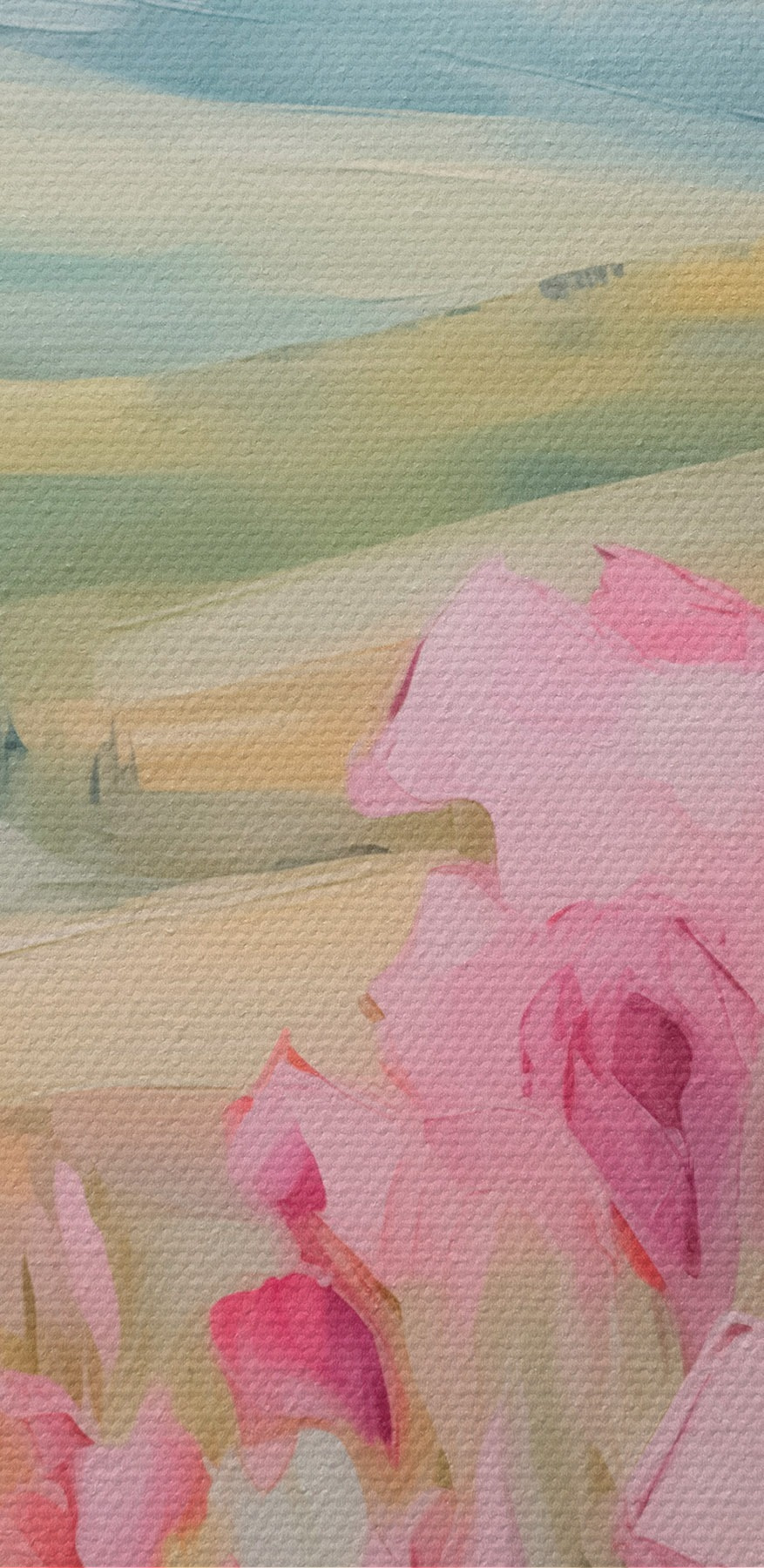 Peinture de fleurs roses dans un champ
