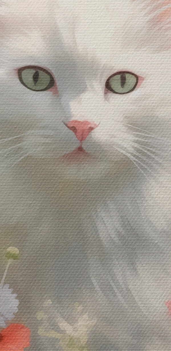 Chat blanc dans un champ de fleurs Chat blanc dans un champ de fleurs