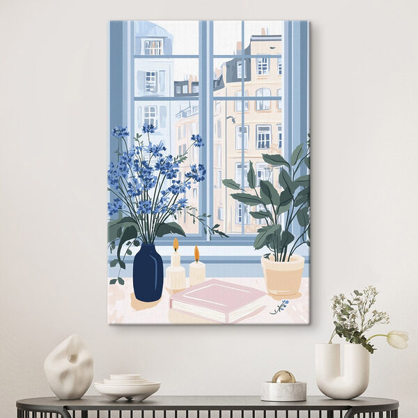 Fenêtre avec fleurs et bougies Fenêtre avec fleurs et bougies