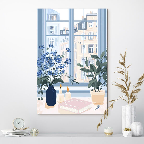 Fenêtre avec fleurs et bougies Fenêtre avec fleurs et bougies