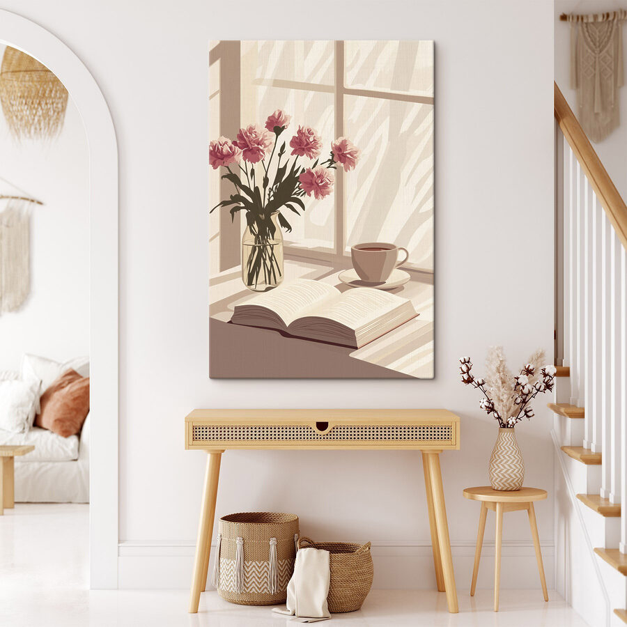 Livre et vase de fleurs