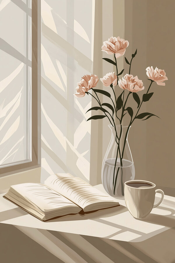 Livre et vase avec des fleurs Livre et vase avec des fleurs