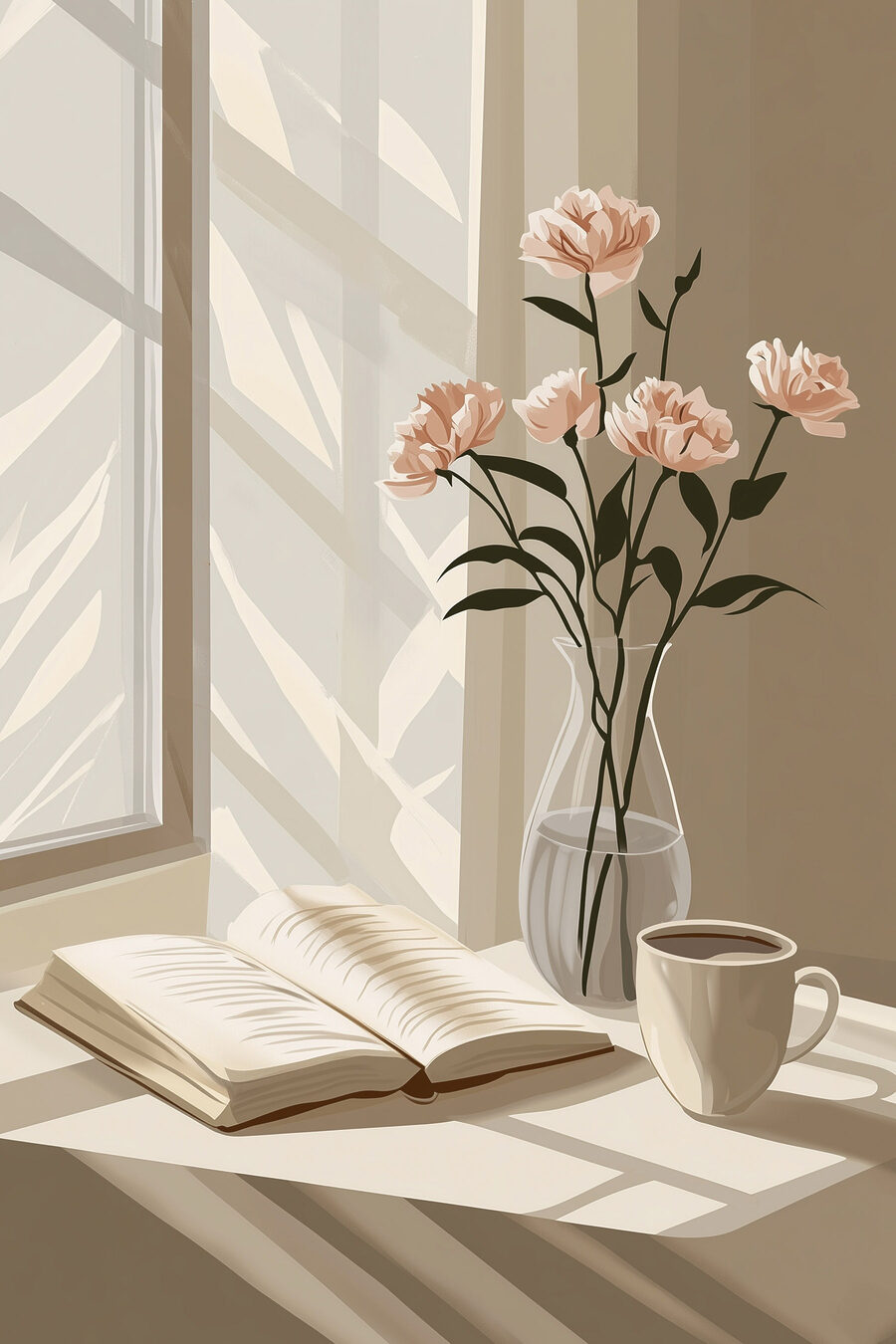 Livre et vase avec des fleurs