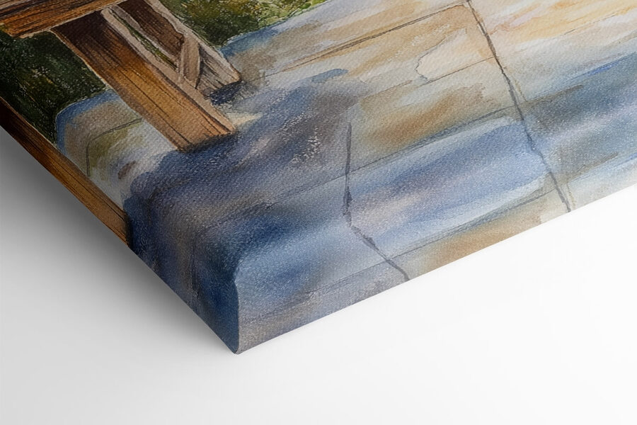 Peinture à l'aquarelle d'une table sur laquelle sont posées des plantes en pot