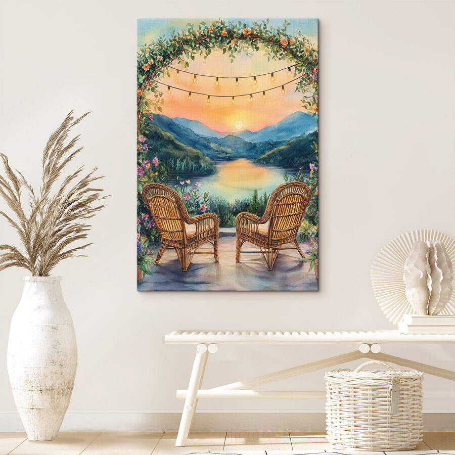 Peinture de chaises et d'un lac