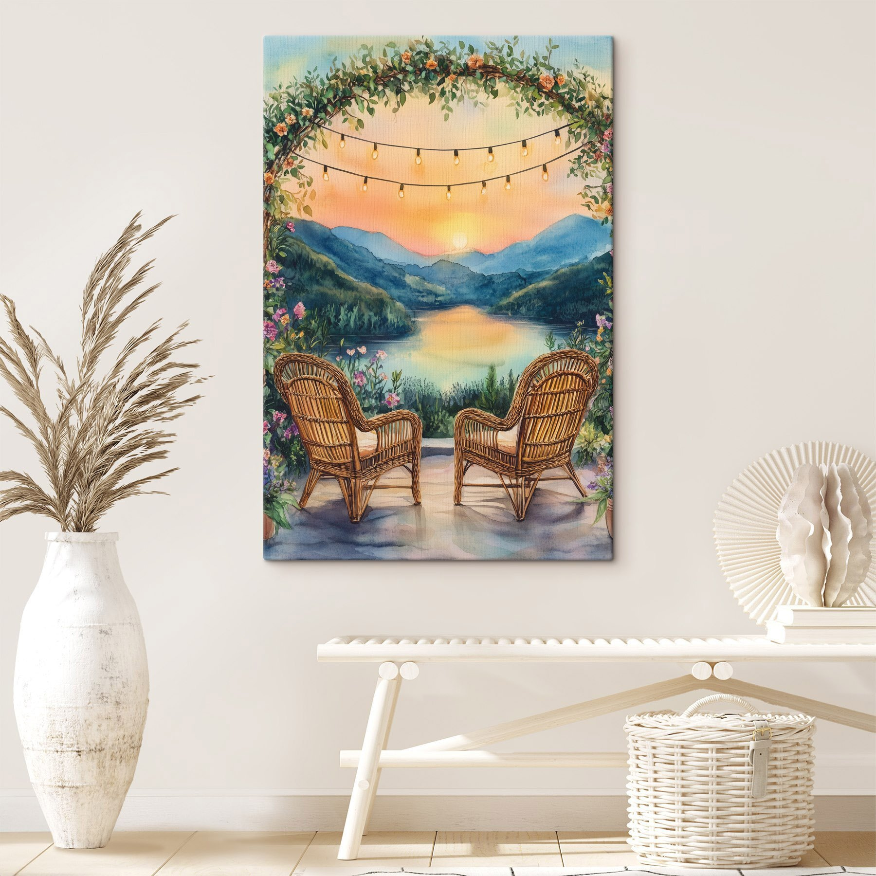 Painting of chairs and a lake Painting of chairs and a lake