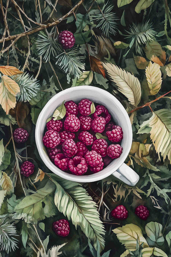 Coupe de framboises sur les feuilles Coupe de framboises sur les feuilles