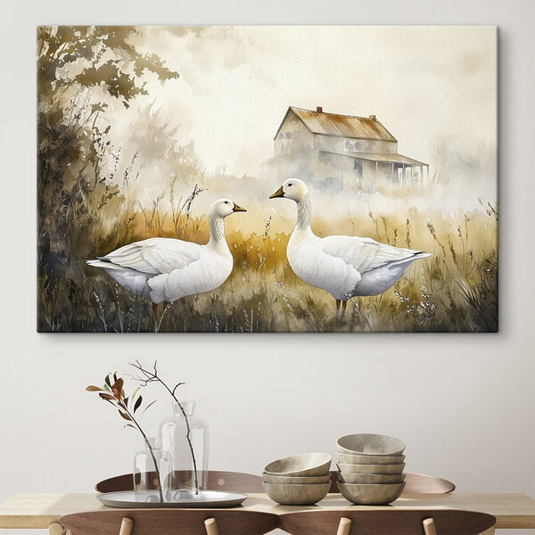 Aquarelle de deux oies dans un champ Aquarelle de deux oies dans un champ