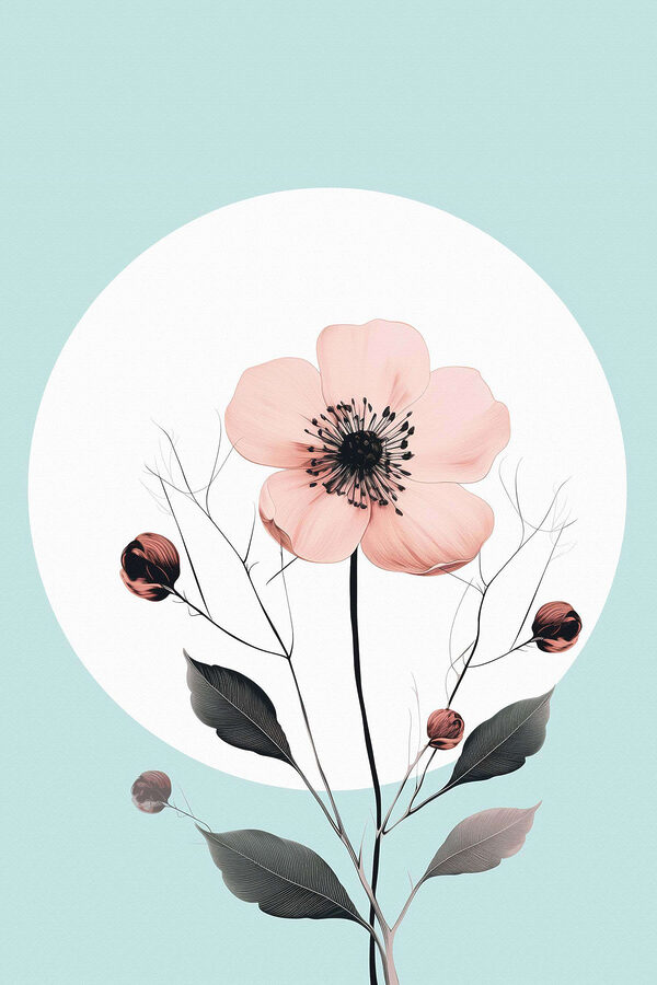 Fleur rose avec centre et feuilles noirs Fleur rose avec centre et feuilles noirs